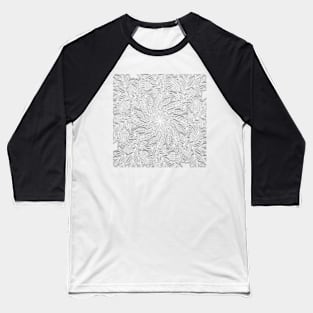 Pale Gray & White Flowers and Leaves Mandala Baseball T-Shirt